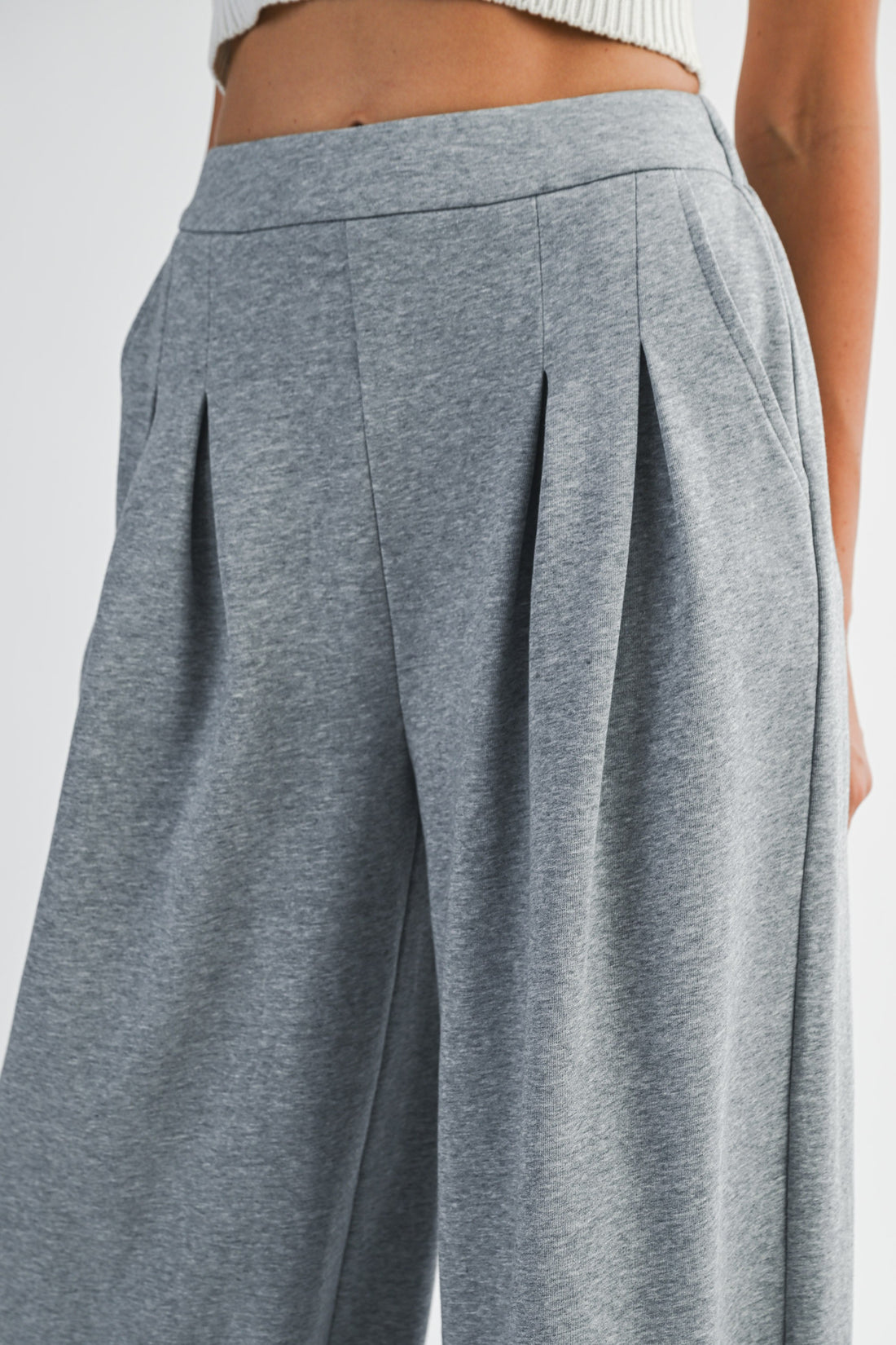 Wide Leg Pleated Lounge Pants with Pockets