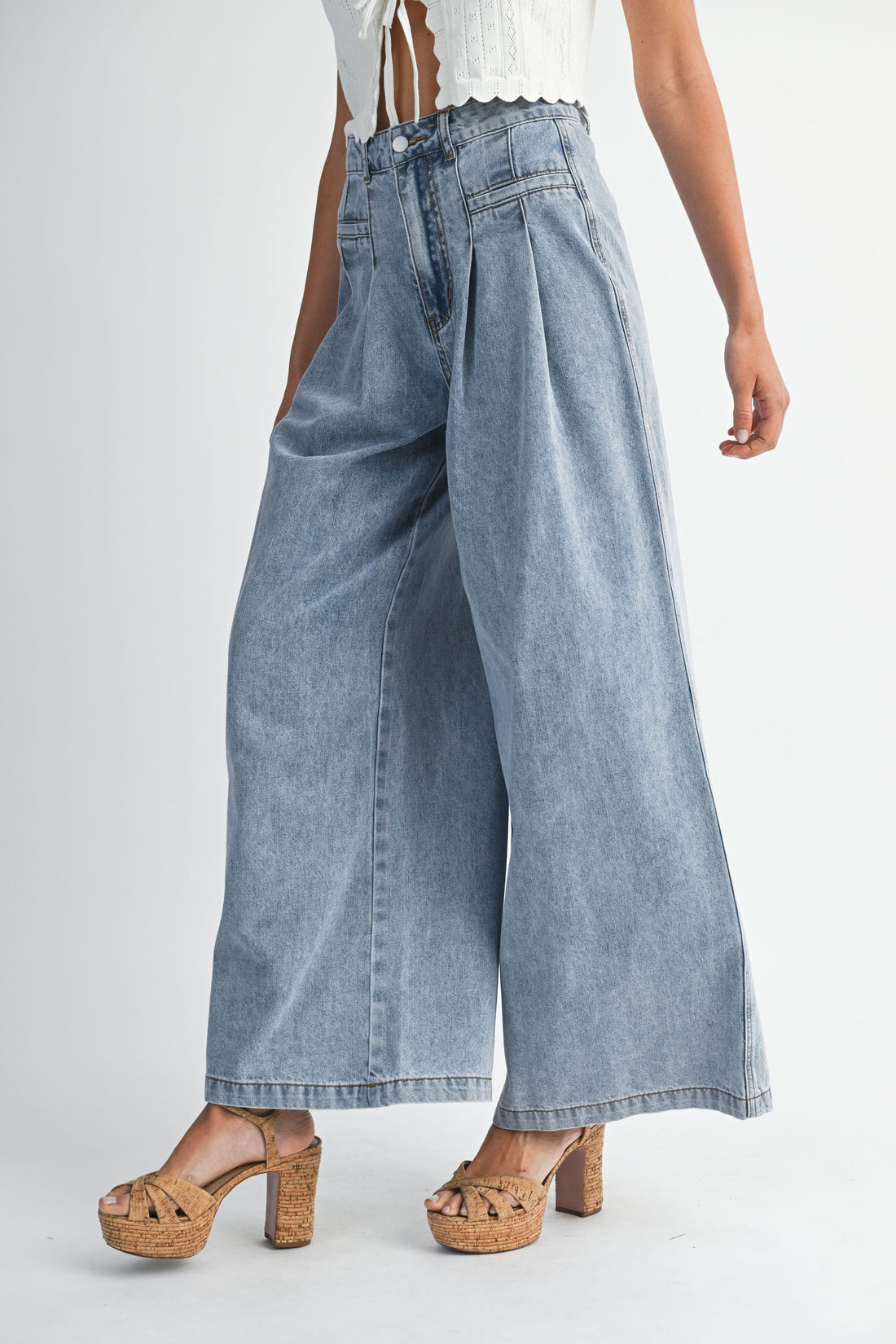 High-Waisted Pleated Wide-Leg Jeans