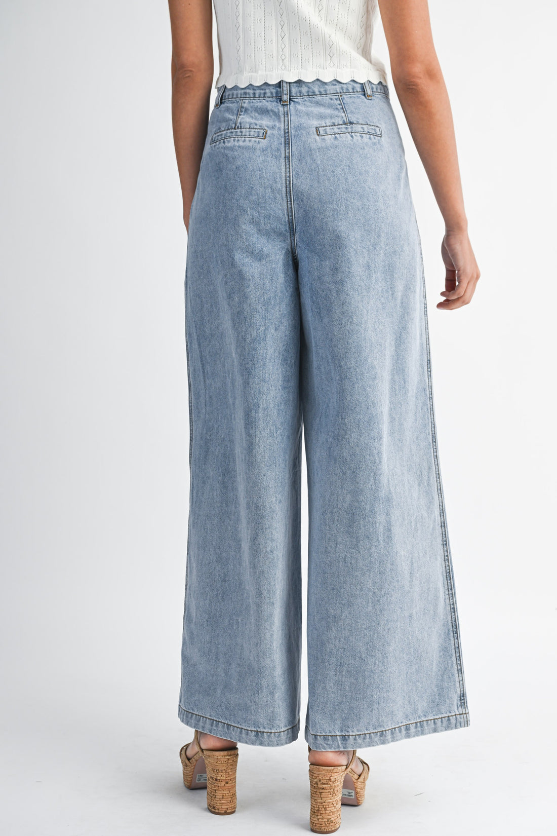 High-Waisted Pleated Wide-Leg Jeans