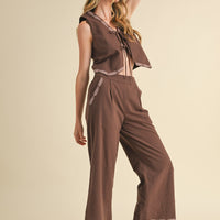 Embroidered Vest and Wide Leg Pants Set