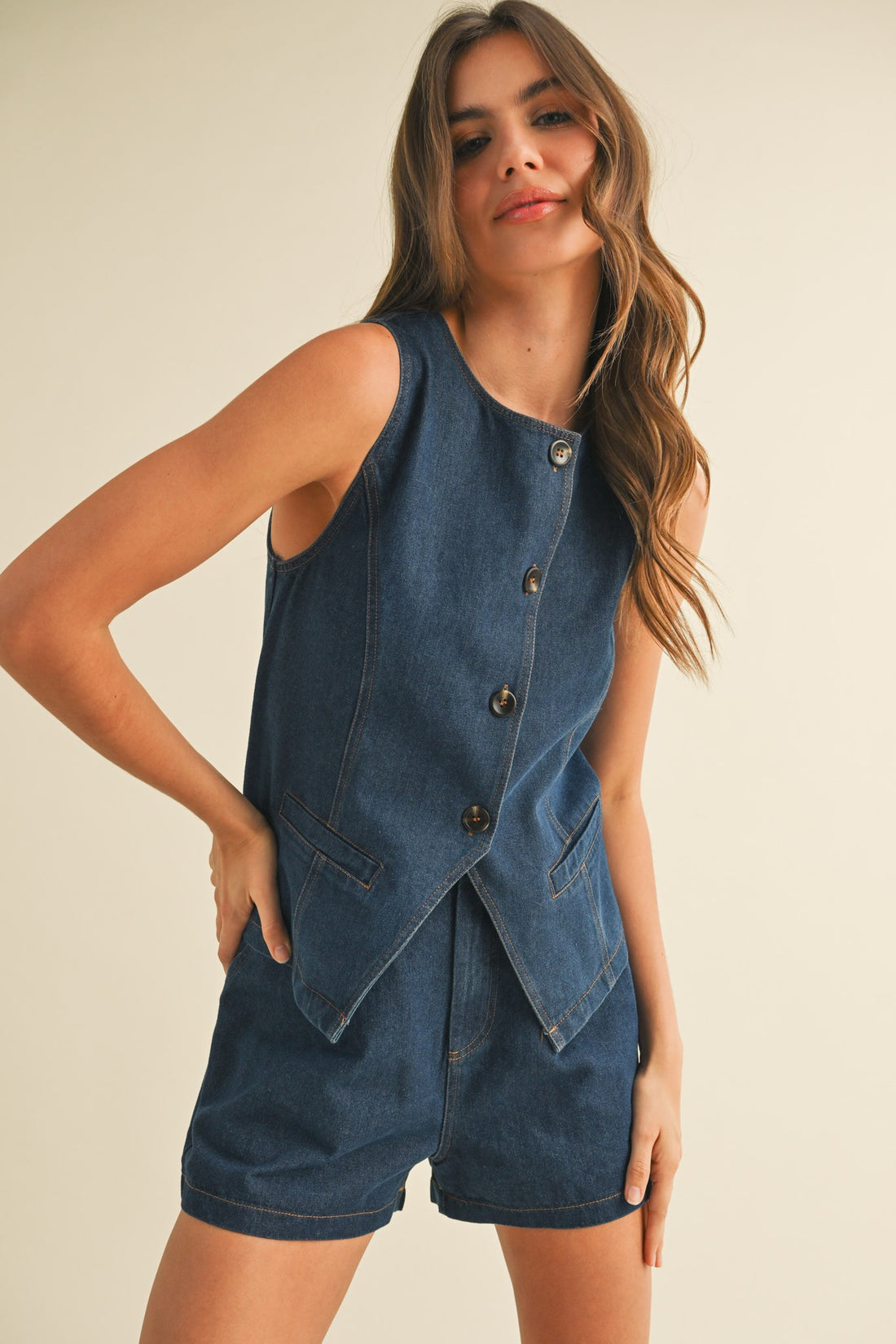 Structured Denim Vest & Shorts Set