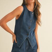 Structured Denim Vest & Shorts Set