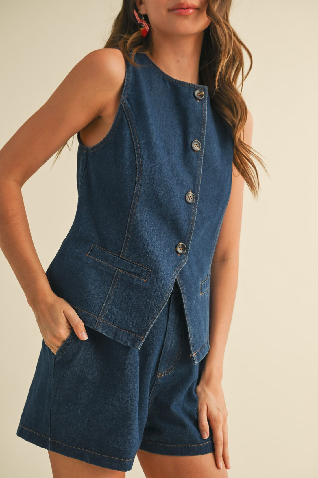 Structured Denim Vest & Shorts Set