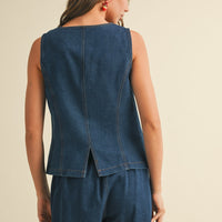 Structured Denim Vest & Shorts Set