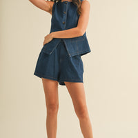 Structured Denim Vest & Shorts Set