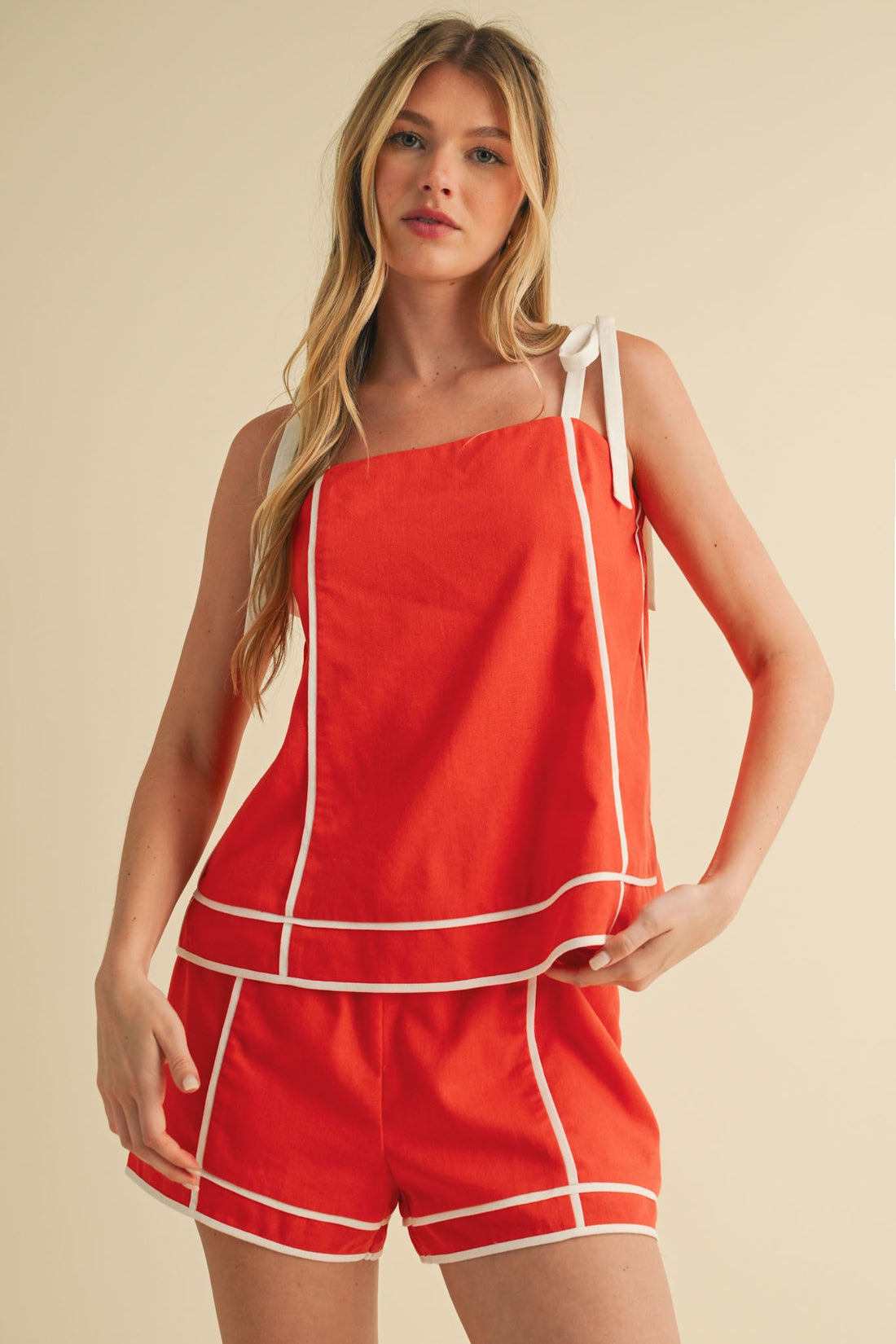 Colorblock Piped Tank & Shorts Set