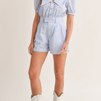 Striped Cute Collared Romper