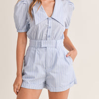 Striped Cute Collared Romper