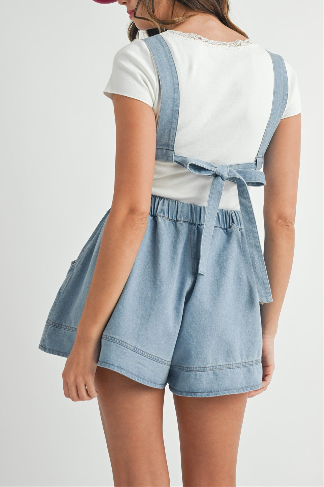 Denim Drawstring Overall Romper