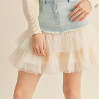 Denim Mini Skirt with Tulle