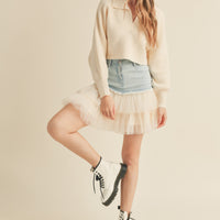 Denim Mini Skirt with Tulle