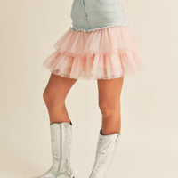 Denim Mini Skirt with Tulle
