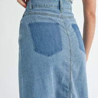 Front Slit Denim Midi Skirt