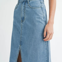Front Slit Denim Midi Skirt