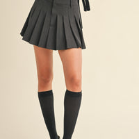 Contrast Waist band Pleated Mini Skirt