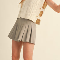 Contrast Waist band Pleated Mini Skirt