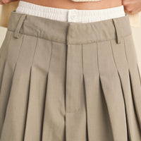 Contrast Waist band Pleated Mini Skirt