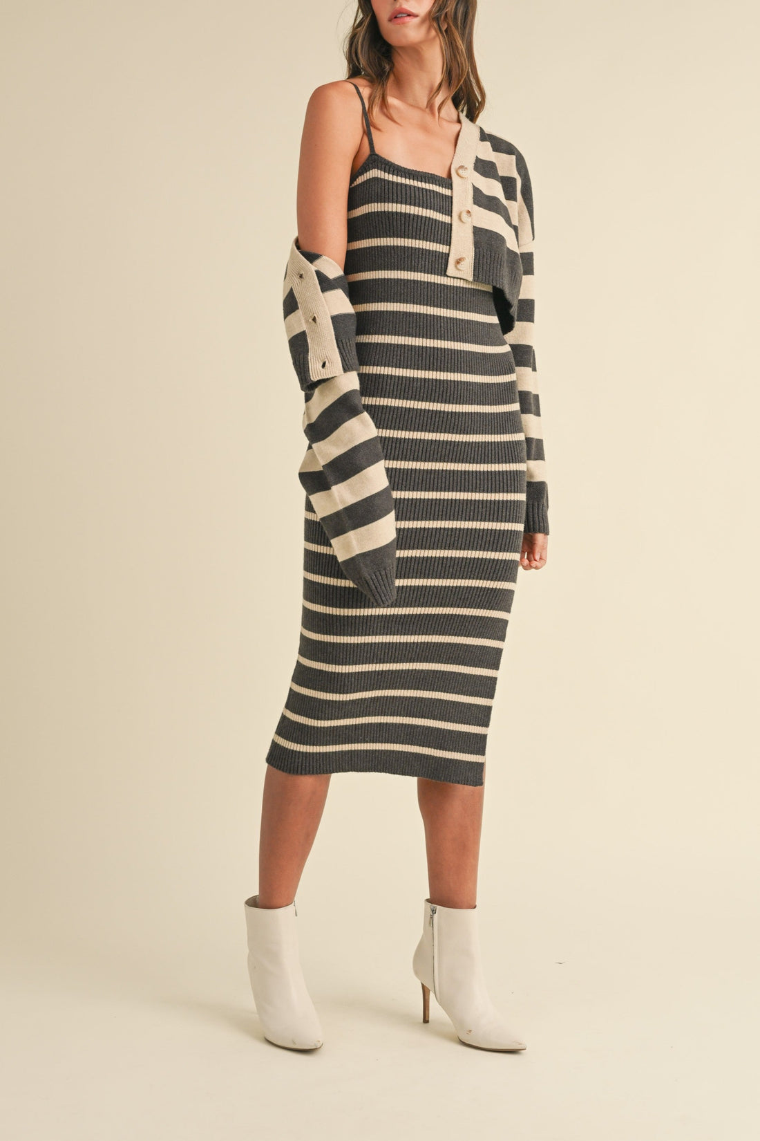 Bodycon Midi Dress and Crop Cardigan Set