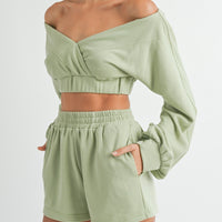 Off Shoulder Crop Top & Shorts Set