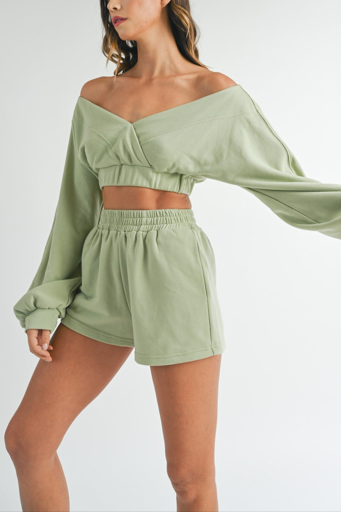 Off Shoulder Crop Top & Shorts Set