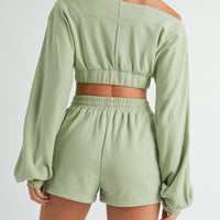 Off Shoulder Crop Top & Shorts Set