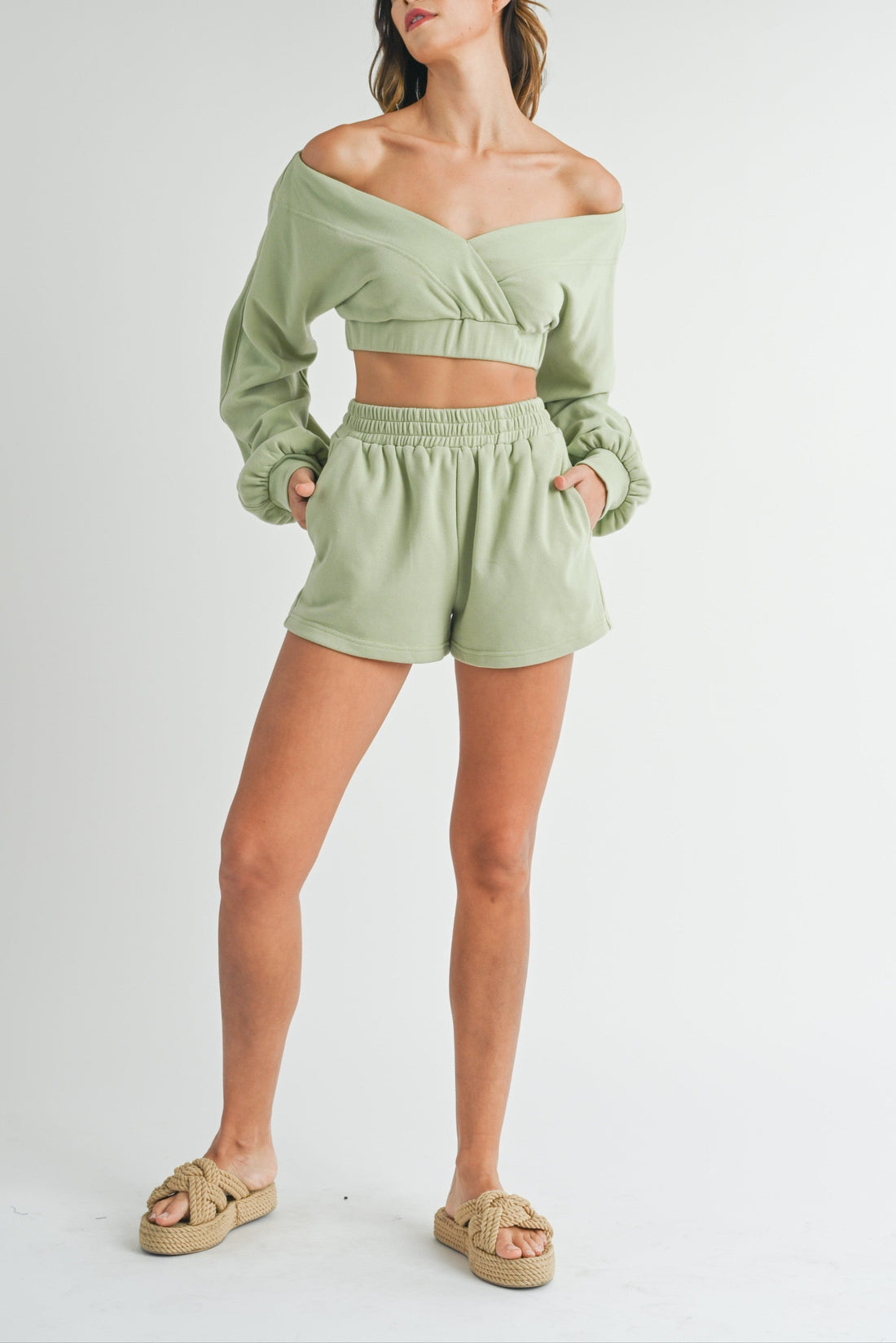 Off Shoulder Crop Top & Shorts Set