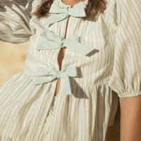 Bow Tie Front Puff Sleeve Peplum Top & Shorts Set