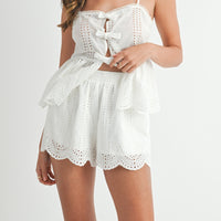 White Eyelet Lace Bow-Tie Two-Piece Set