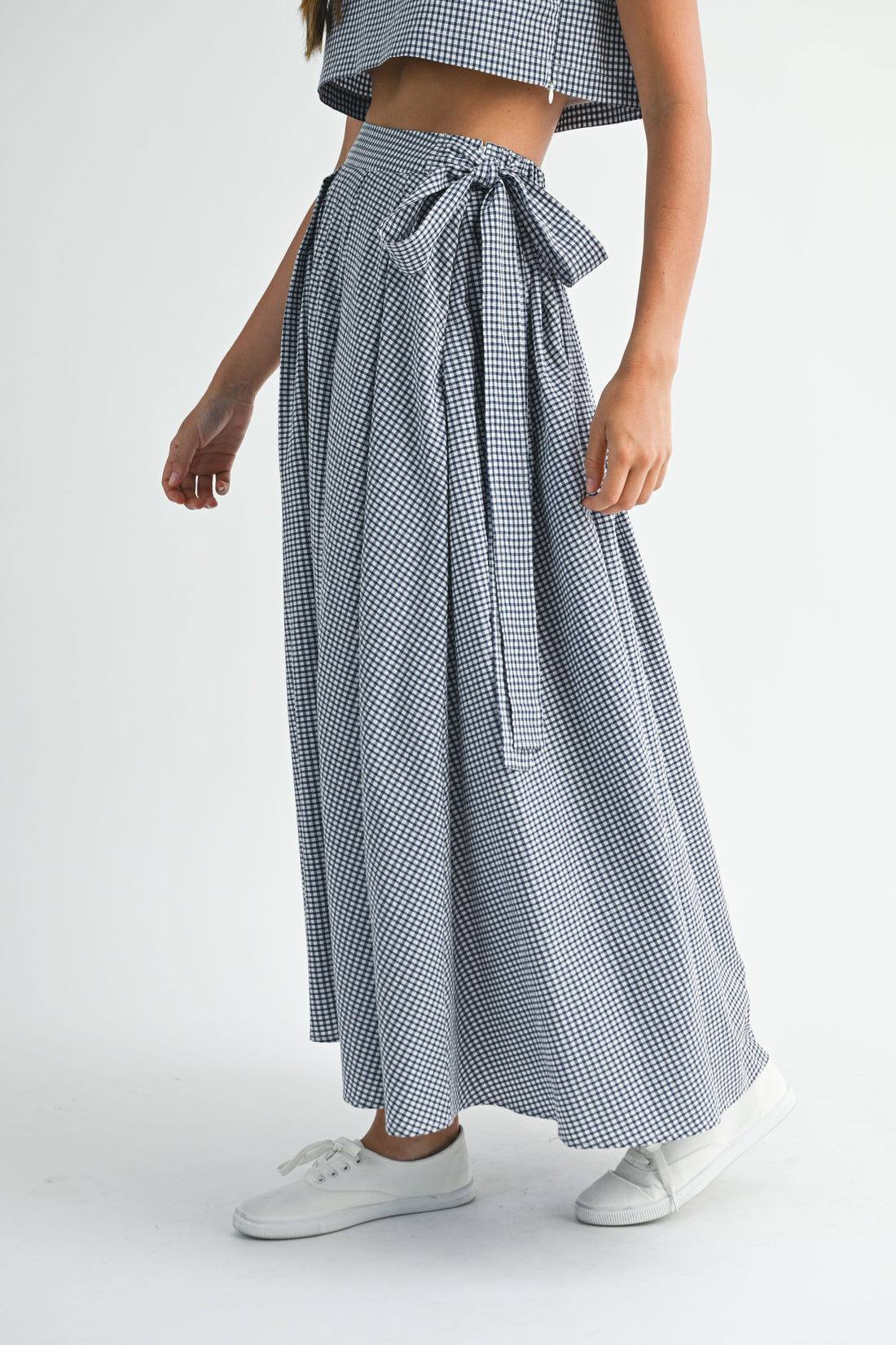 Gingham Cute Collar Crop Top & Maxi Skirt Set