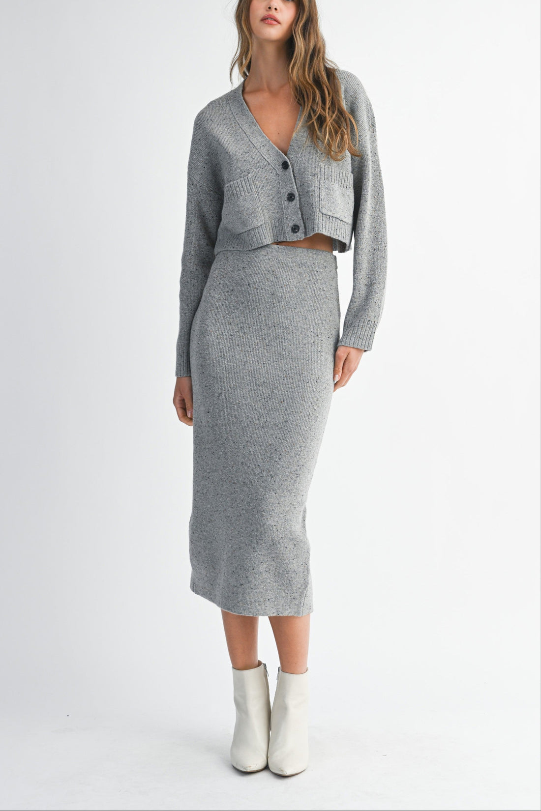 Knit Cropped Cardigan & Midi Skirt Set