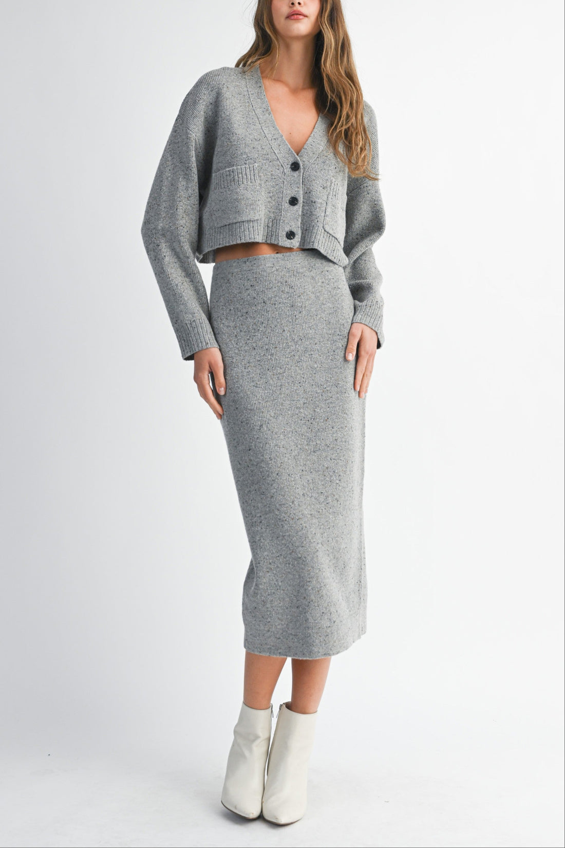 Knit Cropped Cardigan & Midi Skirt Set