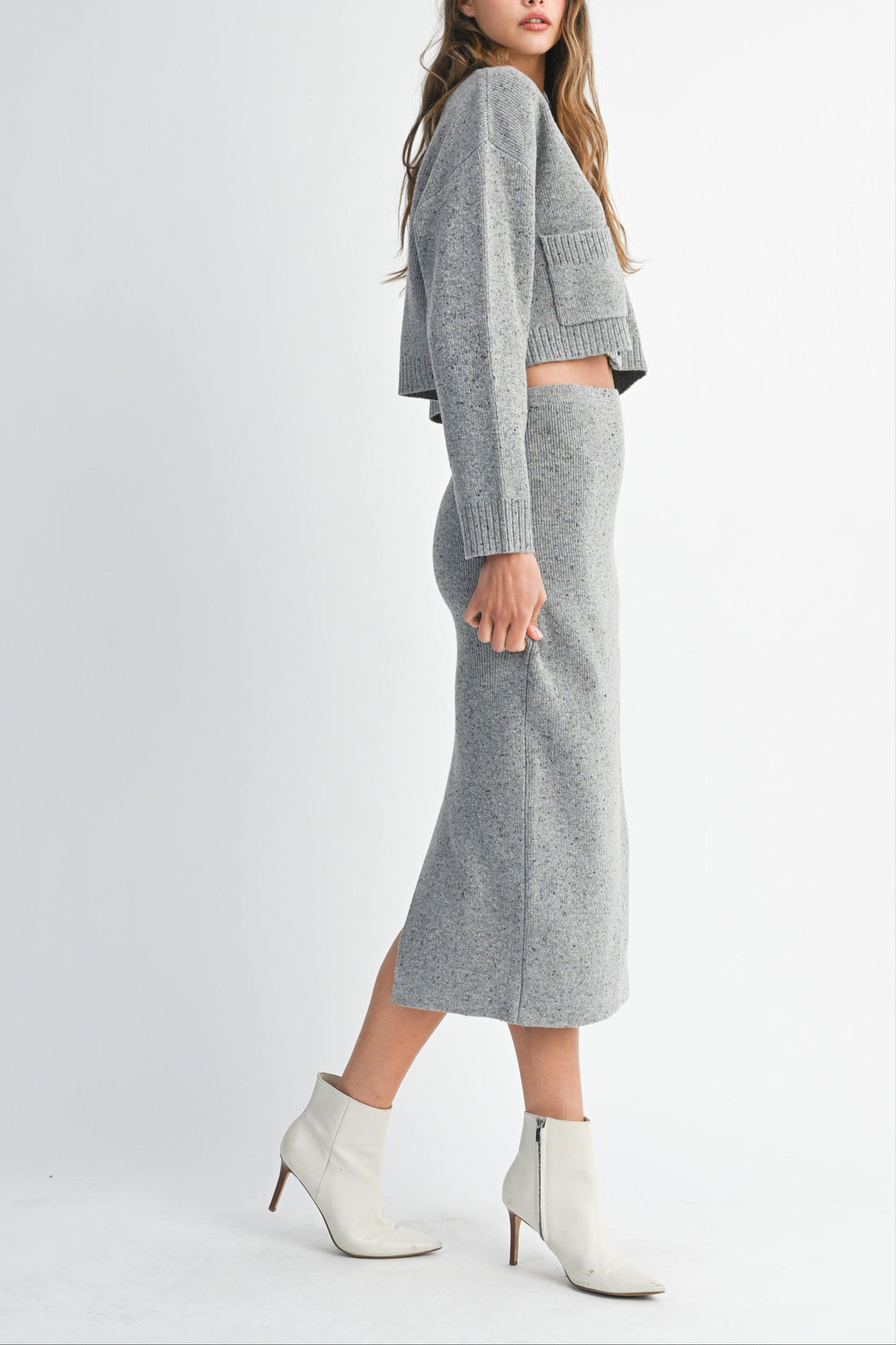 Knit Cropped Cardigan & Midi Skirt Set