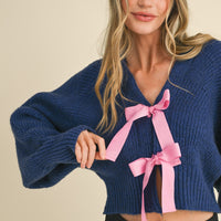Bow Crop Sweater Cardigan