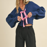 Bow Crop Sweater Cardigan