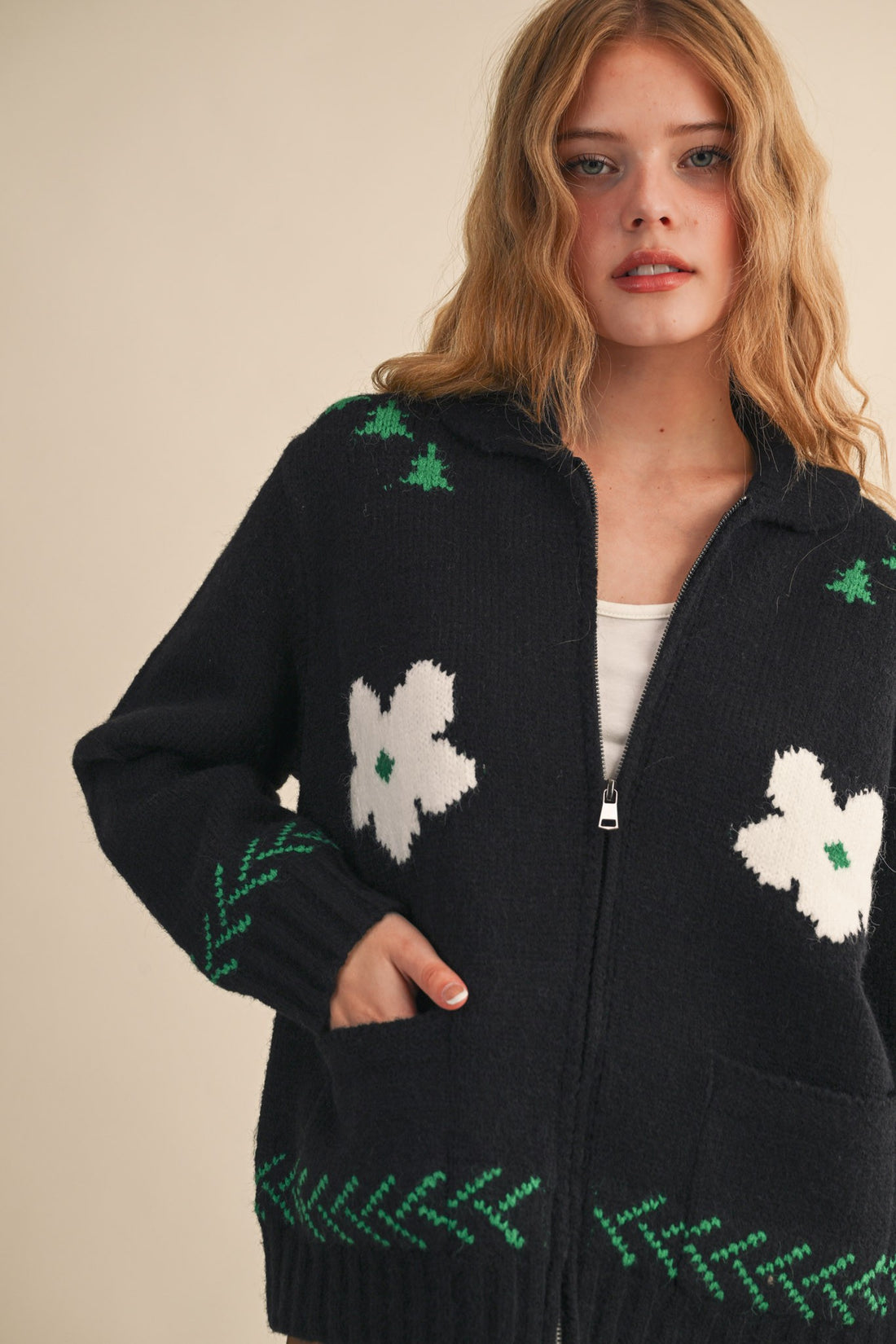 Horse Graphic Knit Zip Cardigan