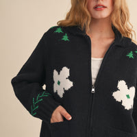 Horse Graphic Knit Zip Cardigan