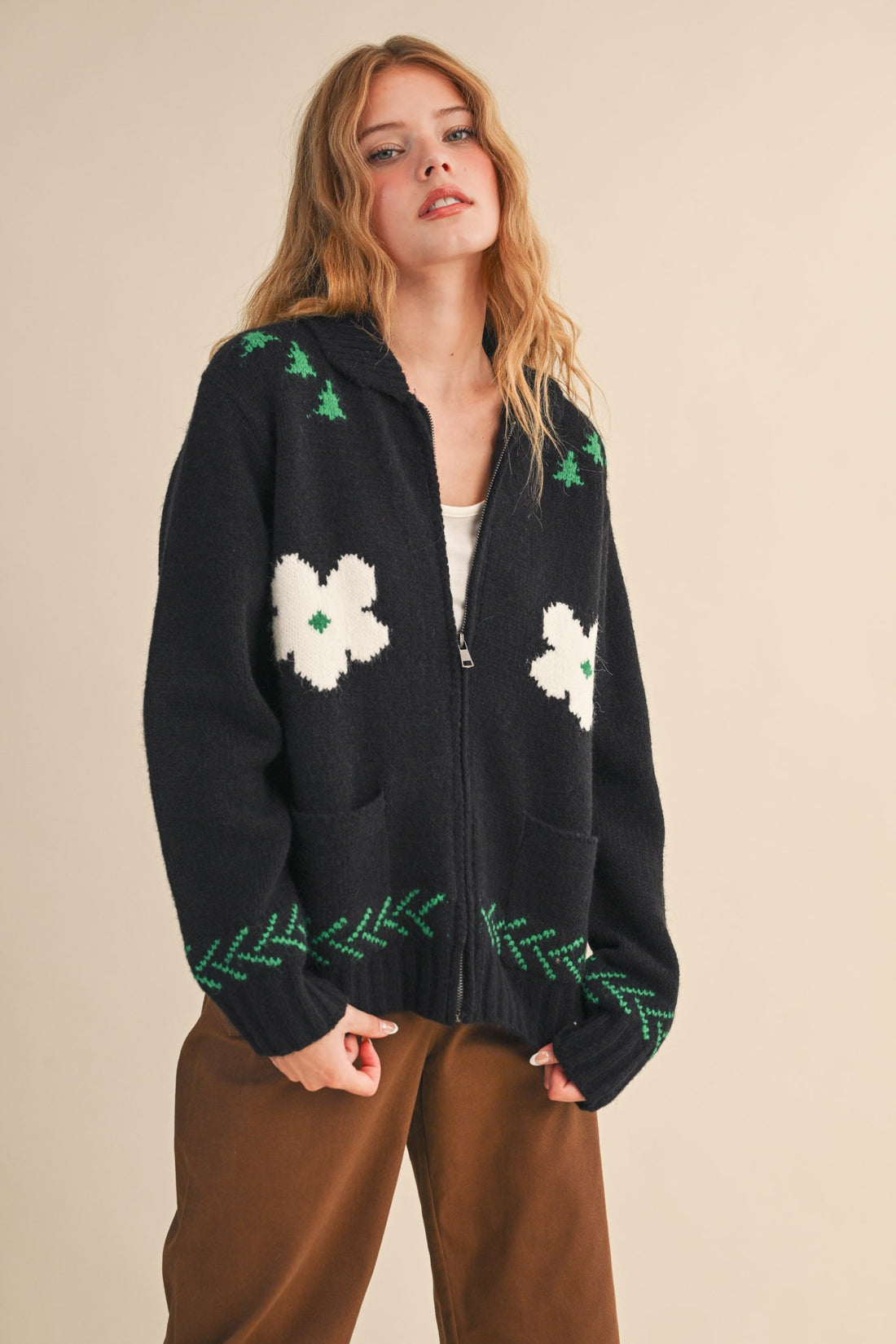 Horse Graphic Knit Zip Cardigan