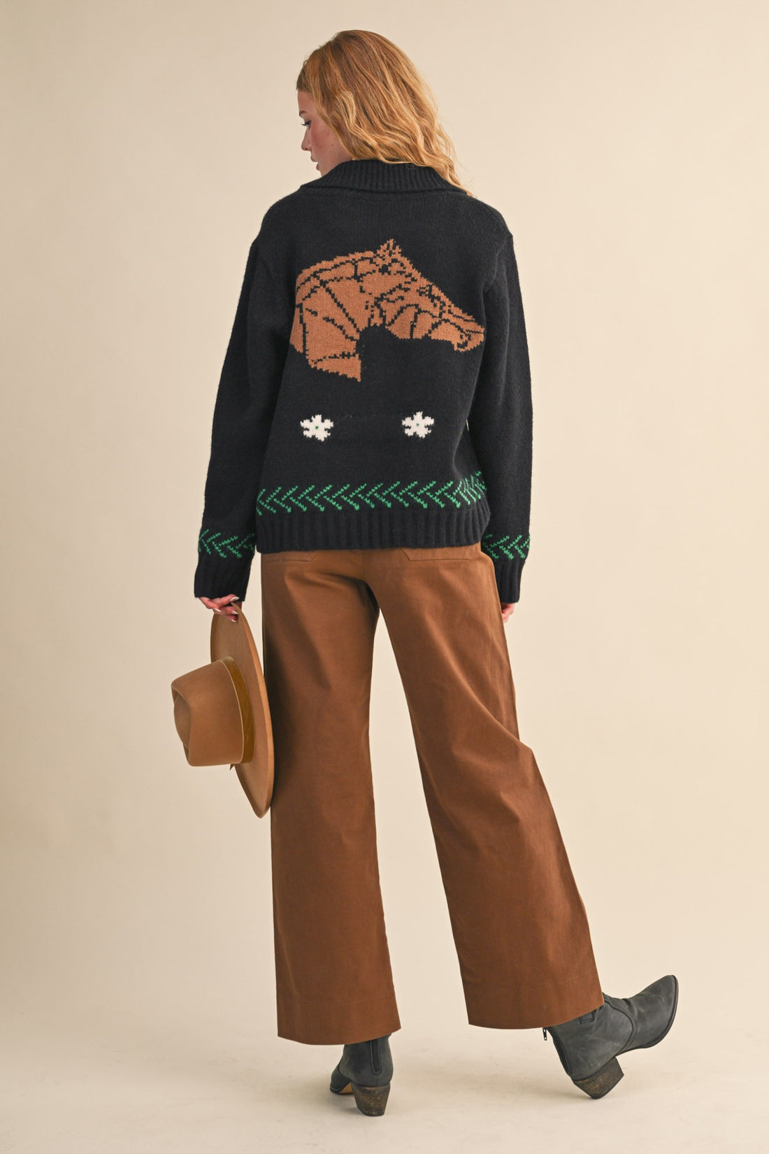 Horse Graphic Knit Zip Cardigan