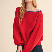Scallop Trim Off Shoulder Knit Sweater