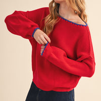 Scallop Trim Off Shoulder Knit Sweater