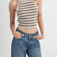 Halter Neck Striped Knit Top