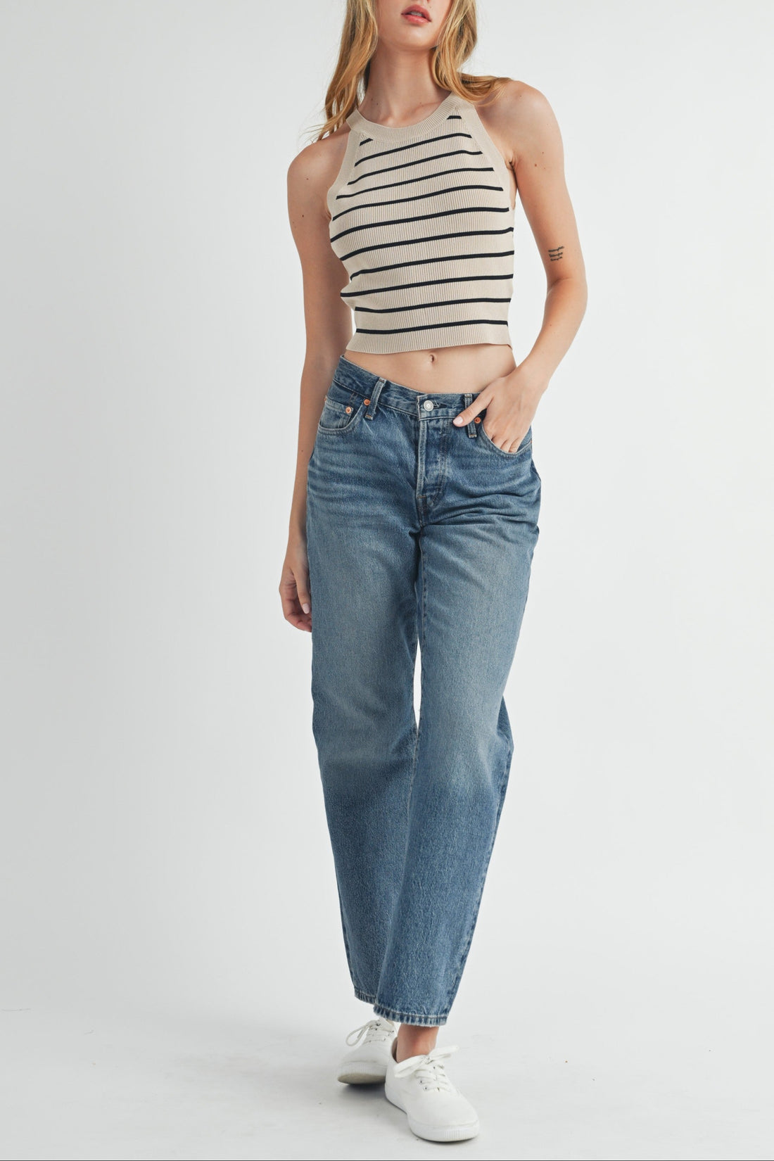 Halter Neck Striped Knit Top