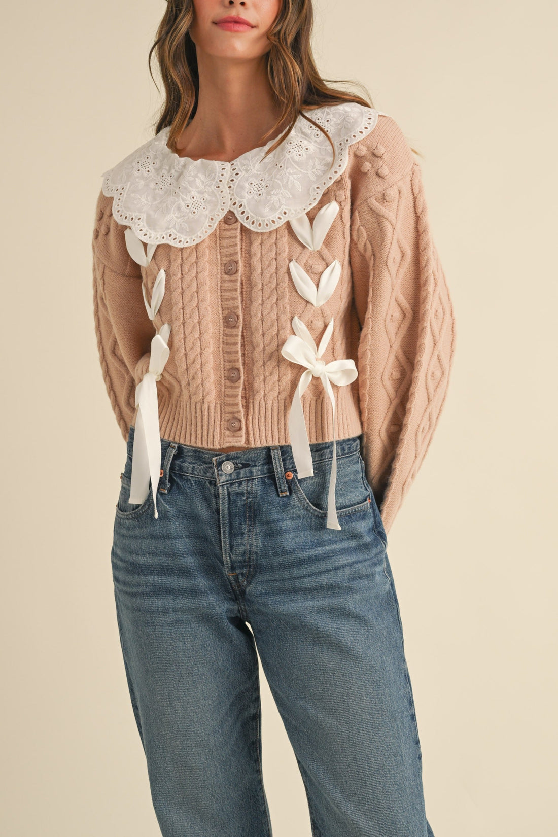 Lovely Collar Cable Knit Cardigan