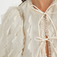 Textured Scallop Puff Sleeve Blouse Top