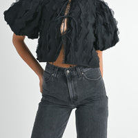 Textured Scallop Puff Sleeve Blouse Top