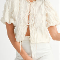 Textured Scallop Puff Sleeve Blouse Top