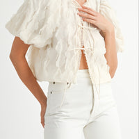 Textured Scallop Puff Sleeve Blouse Top