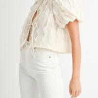 Textured Scallop Puff Sleeve Blouse Top