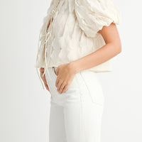 Textured Scallop Puff Sleeve Blouse Top