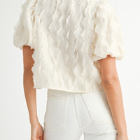 Textured Scallop Puff Sleeve Blouse Top